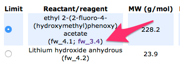 Figure 3: Reaction table with link to back reference