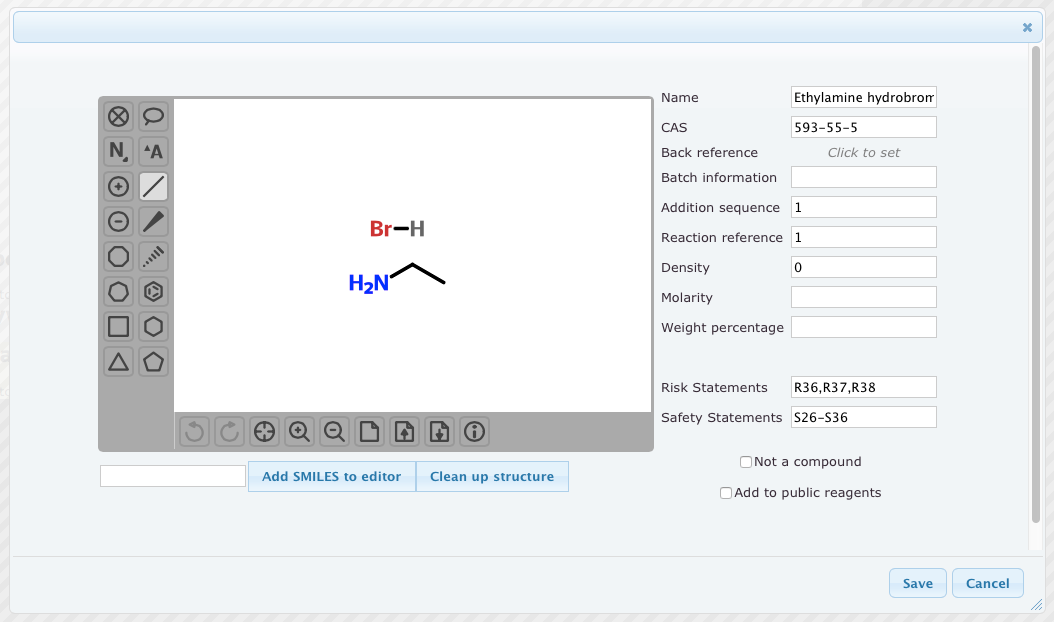 Figure 4: Add compound panel after triethylamine auto completion